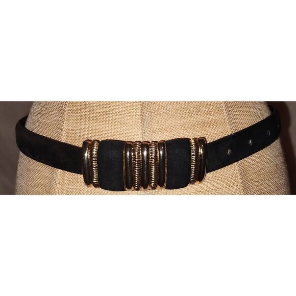 Leather Shop Genuine Leather women's belt # 2223 Size Small Black w gold hardwar - Picture 1 of 8